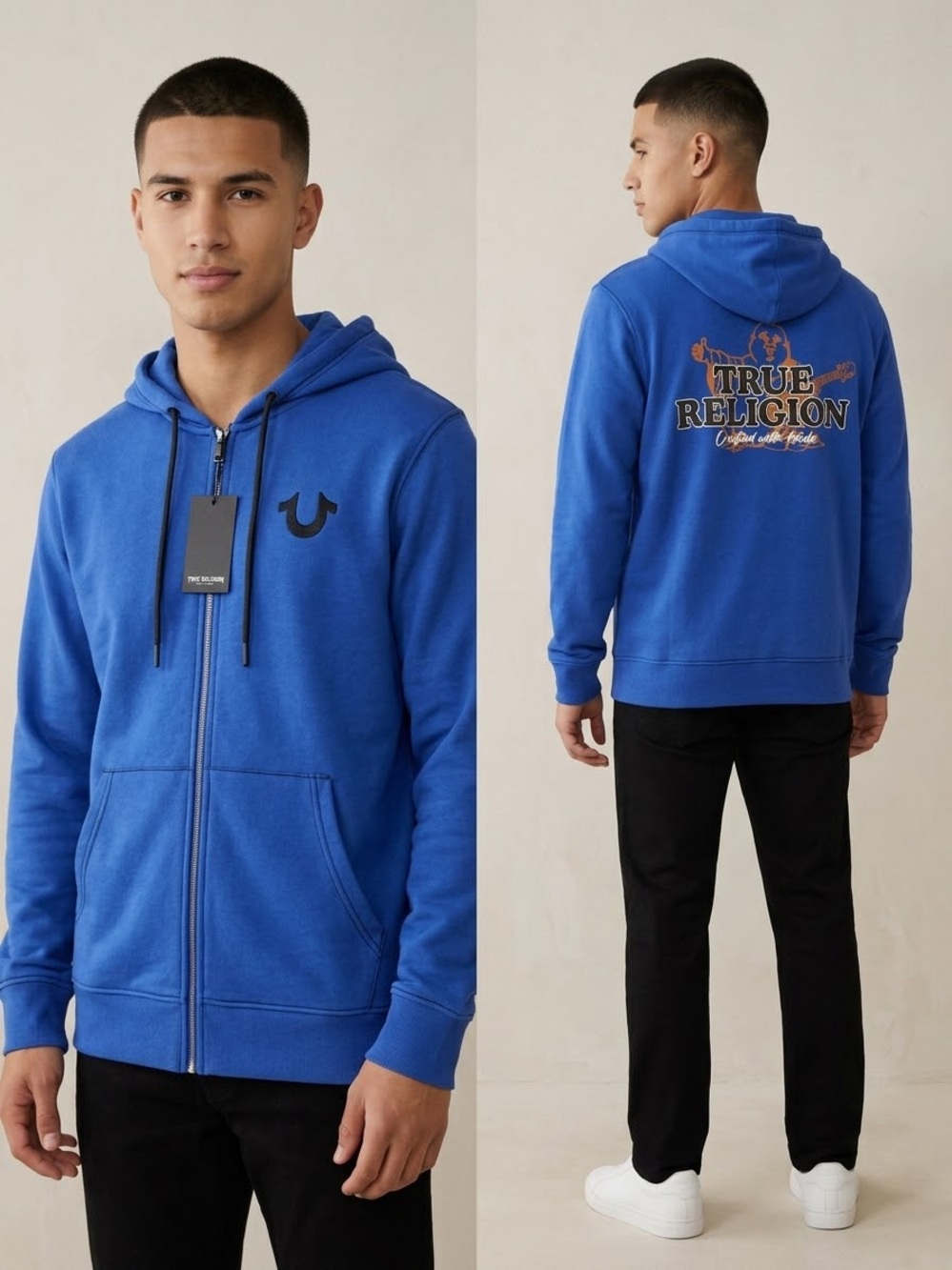 True Religion Royal Blue Zip-Up Hoodie with Logo Back